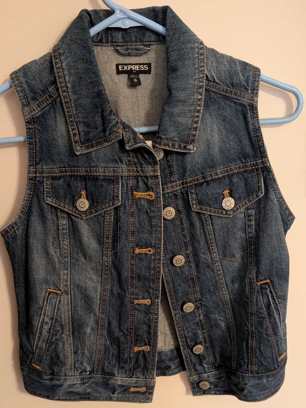 Express Classic Denim Vest - Medium Wash Blue